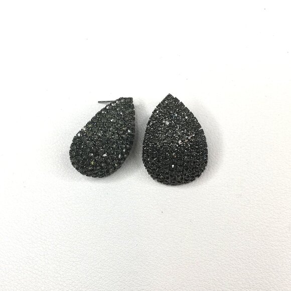 Sparkly Rhinestone Marcasite Dome Crystal Teardrop Post Stud Gunmetal Earrings - Picture 4 of 5